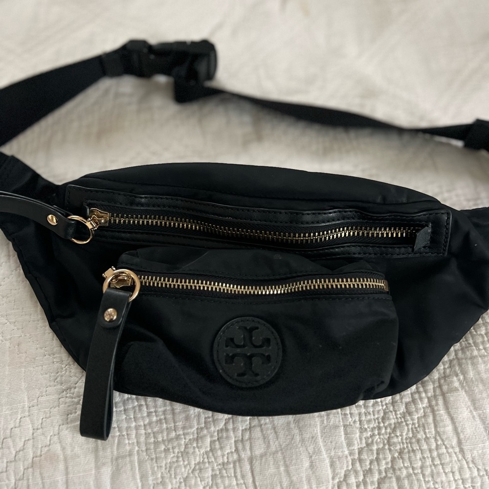 Tory Burch Black Nylon Logo Waist/Belt Bag with Gold Hardware